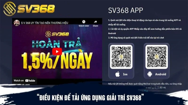 SV368 mobile app tương thích với nhiều hệ điều hành và dung lượng nhẹ 